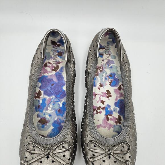 Vionic Womens 9.5 Spark Surin Perforated Ballet Flats Bow Gray Metallic - Picture 5 of 8